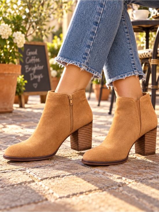 Alex Marie Shoes - Alex Marie Women’s Tan Suede Ankle Booties Block Heel Camel Brown